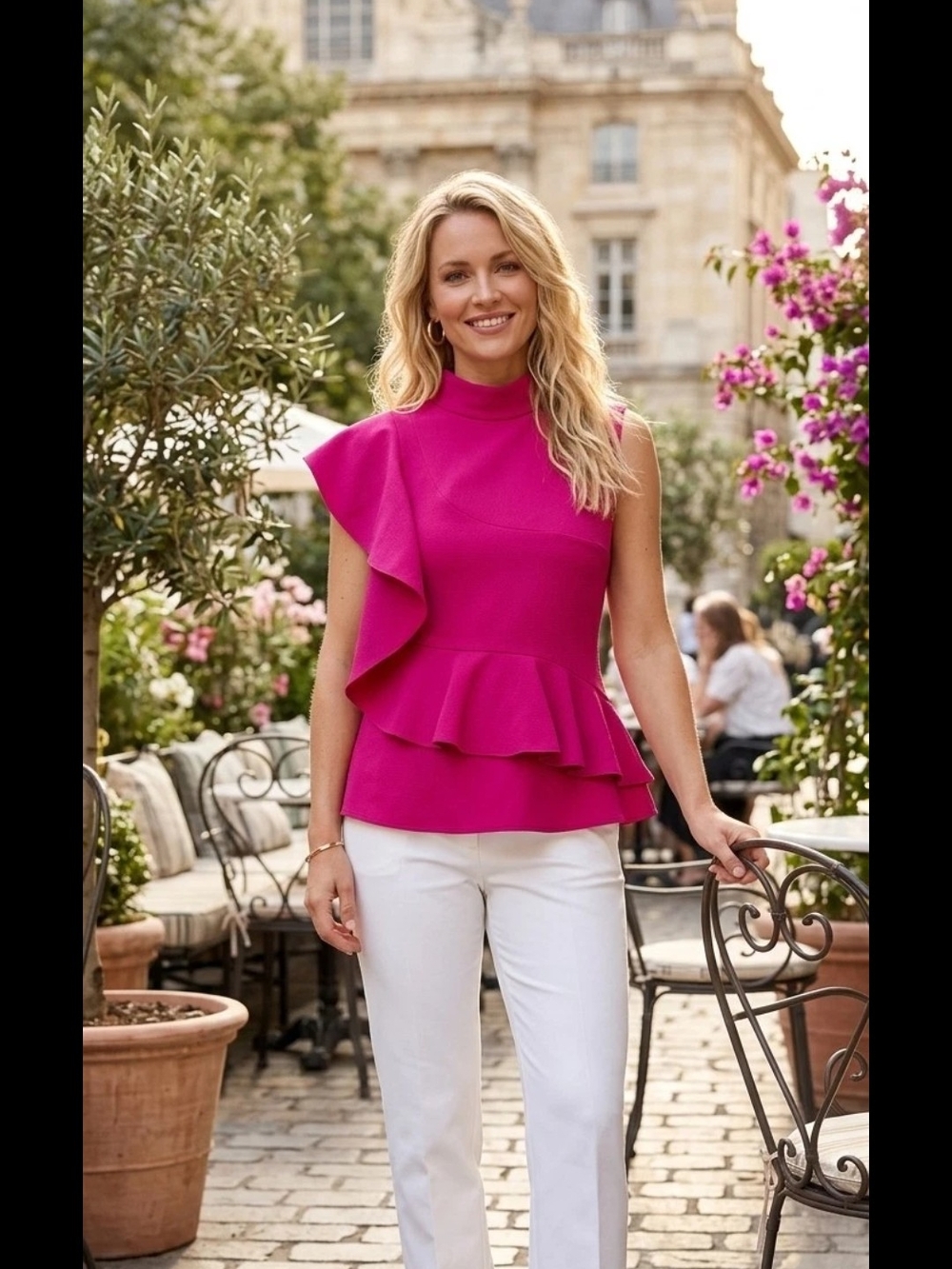 Gracia Sleeveless Ruffle Peplum Top in Fuchsia